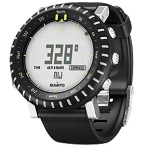 Suunto CORE Noir Composite, fond blanc, bracelet élastomère noir